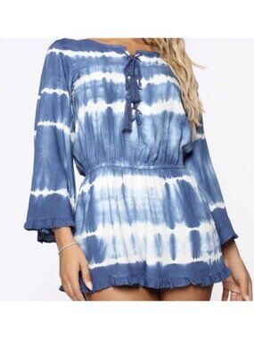 American Eagle Romper Womens Sz XL Blue Tie Dye Flare Sleeves NEW Boho MSRP $50